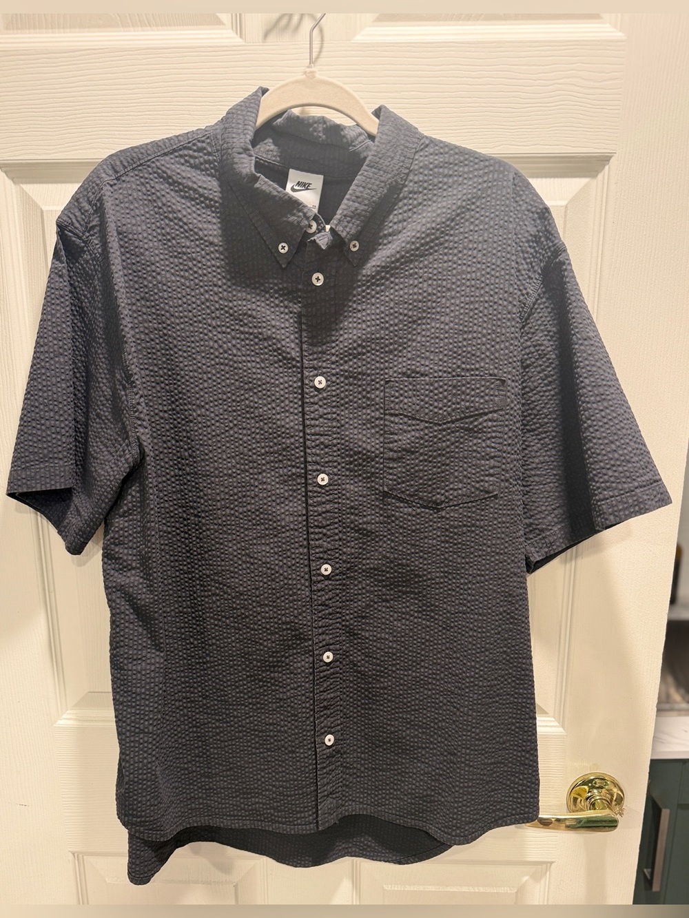 Nike Men’s XL Textured Short Sleeve Button Down Shirt Gray Charcoal Woven Casual - Picture 5 of 13